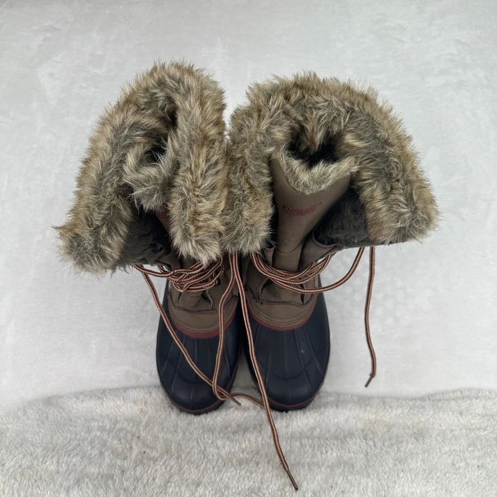 Khombu North Star  Snow Boots 9M Faux Fur Trim Lace Up Winter Weather Outdoors